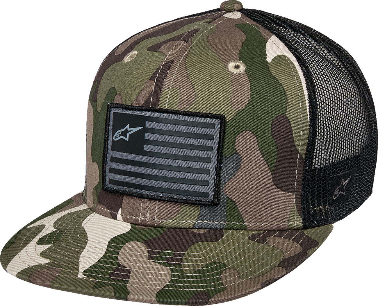 Flag Flat Trucker Hat - Camo Green/Black