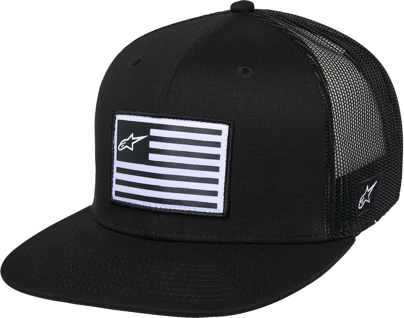 Flag Flat Trucker Hat - Black/Black