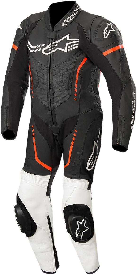 Youth GP Plus 1-Piece Leather Suit - Black/White/Red Fluorescent - US 26 / EU 140
