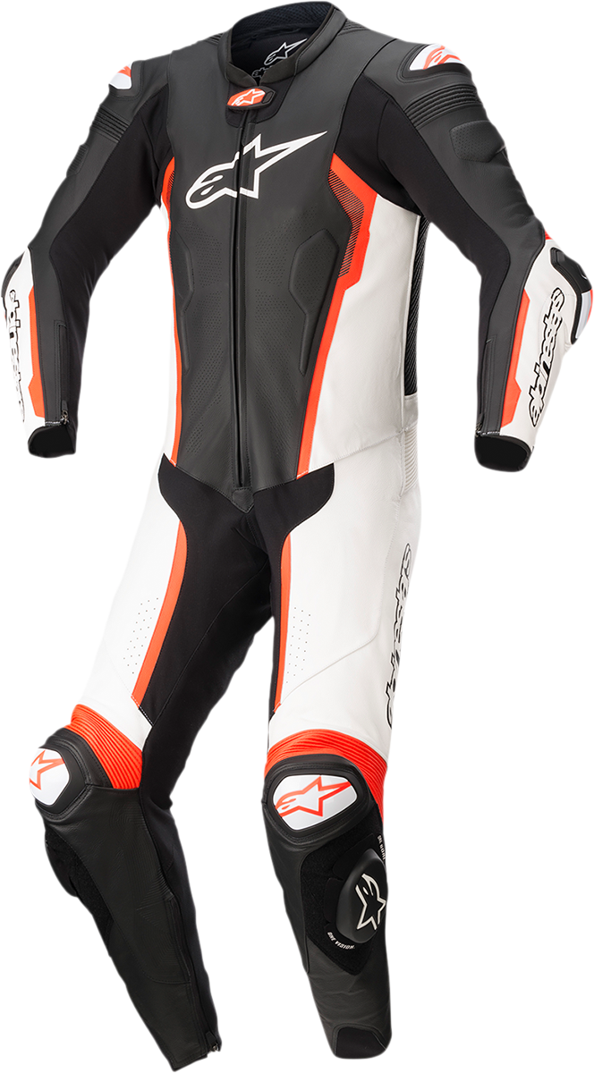 Missile v2 - 1-Piece Leather Suit - Black/White/Red Fluo - US 48 / EU 58