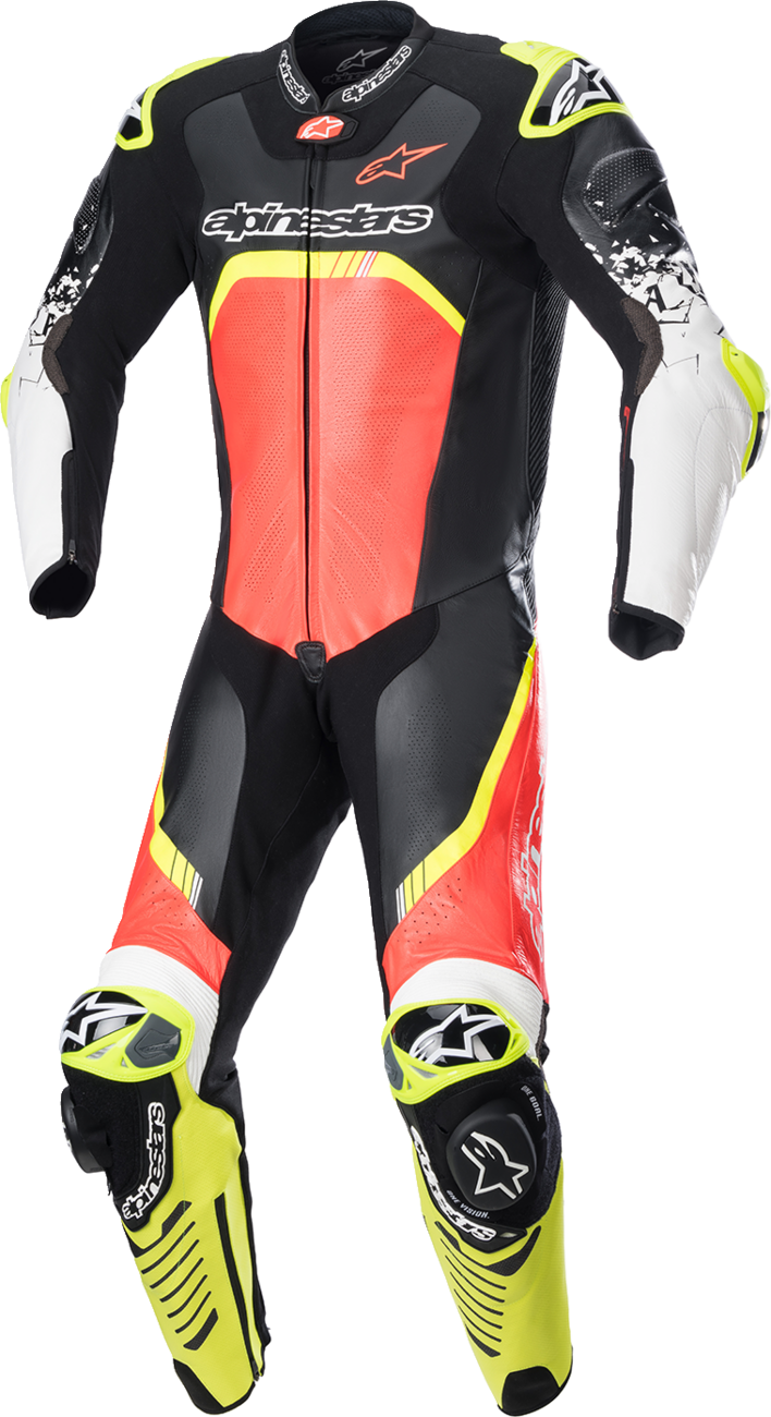 GP Tech v4 Leather Suit - Black/Red/Yellow Fluo - US 44 / EU 54