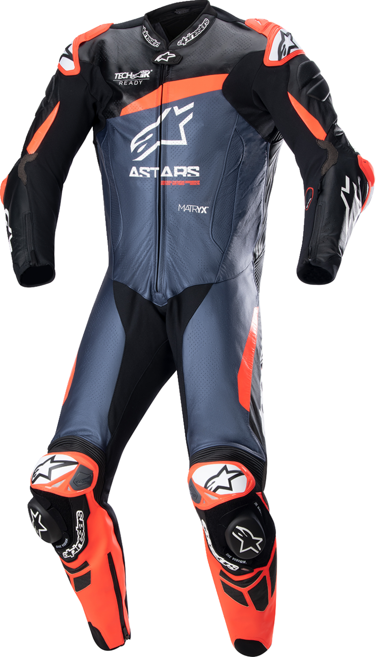 GP Plus v4 Leather Suit - Black/Red Fluo/Dark Blue - US 40 / EU 50
