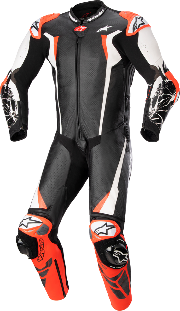 Racing Absolute v2 1-Piece Leather Suit - Black/White/Red Fluo - US 38 / EU 48