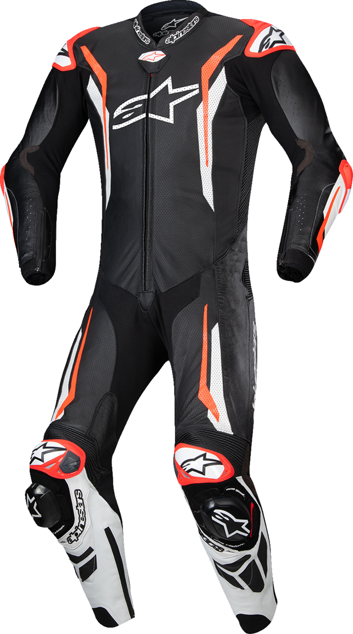 GP Tech v5 1-Piece Leather Suit - Black/White/Red Fluo - US 44 / EU 54