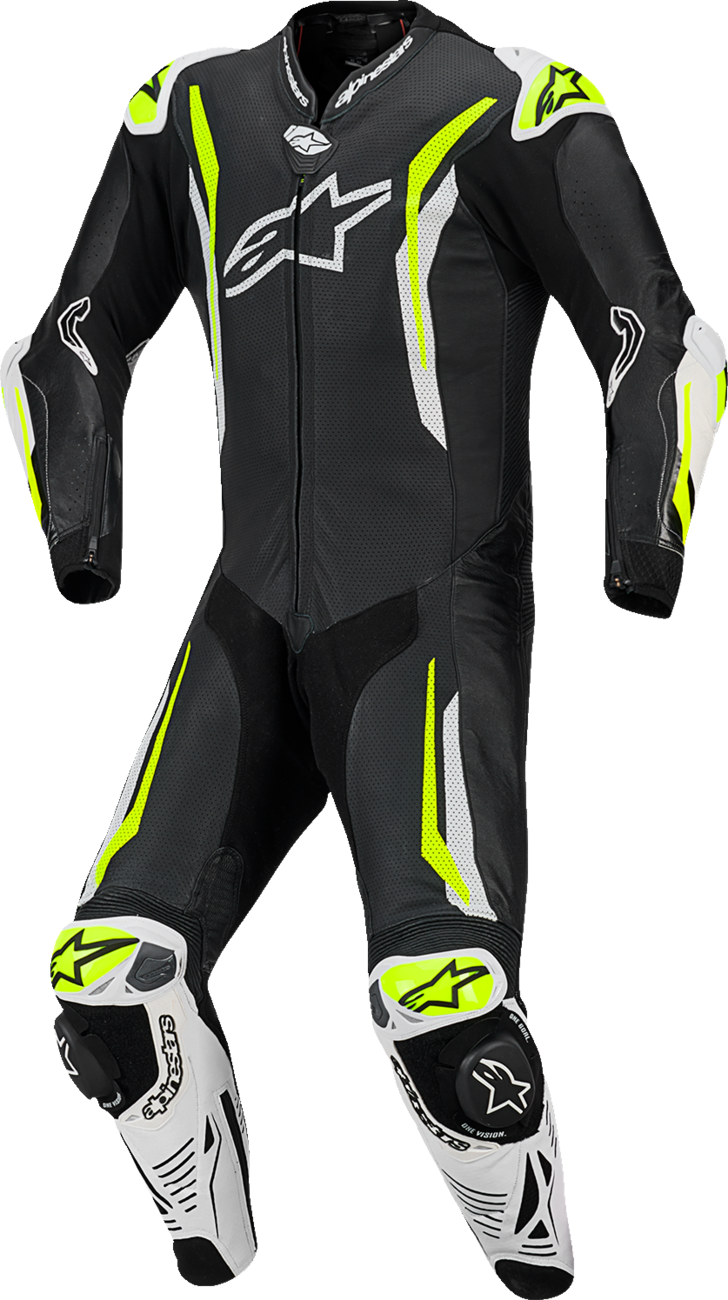 GP Tech v5 1-Piece Leather Suit - Black/White/Yellow Fluo - US 44 / EU 54