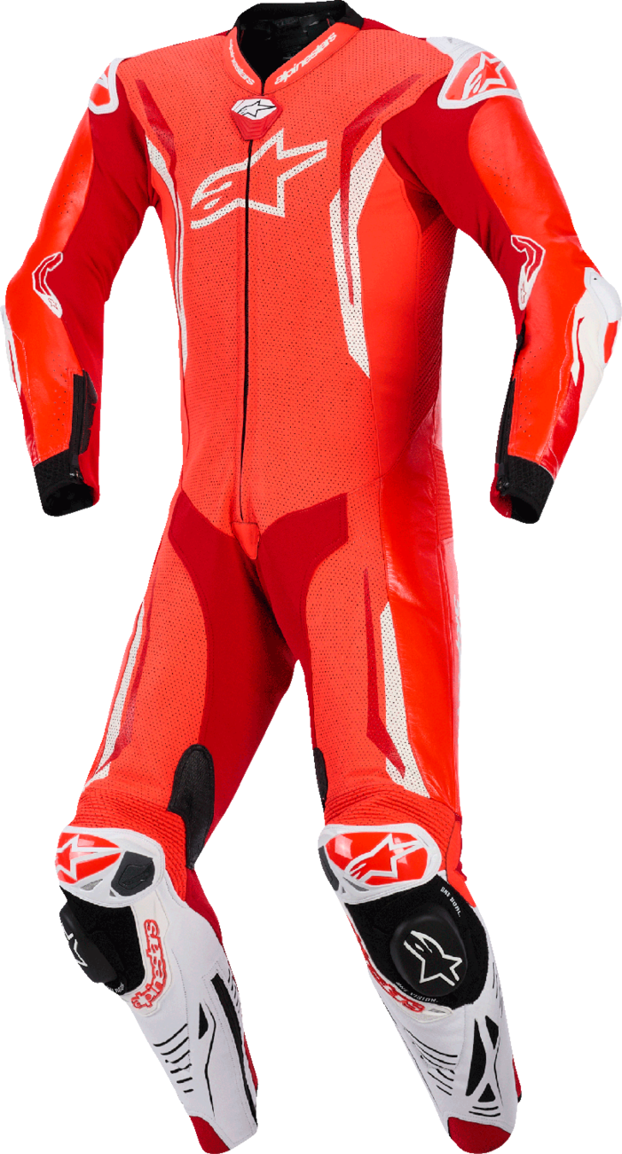 GP Tech v5 1-Piece Leather Suit - Red Fluo/Bright Red/White - US 46 / EU 56
