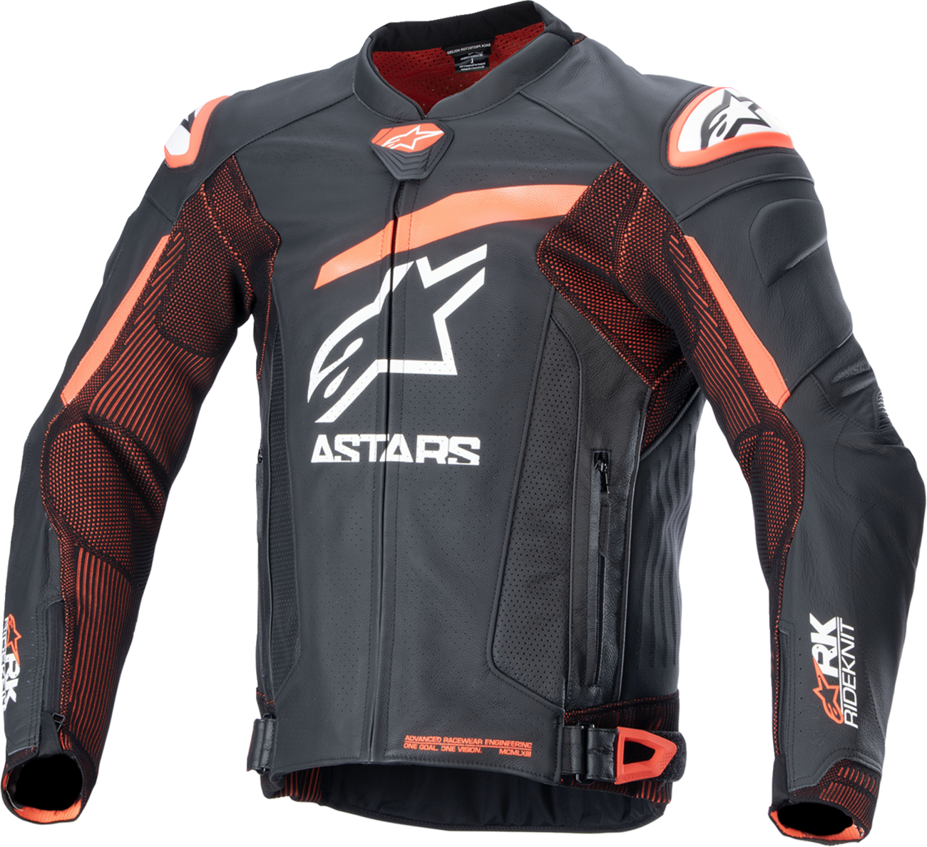GP Plus R v4 Rideknit® Leather Jacket - Black/Red Fluo/White - US 44 / EU 54