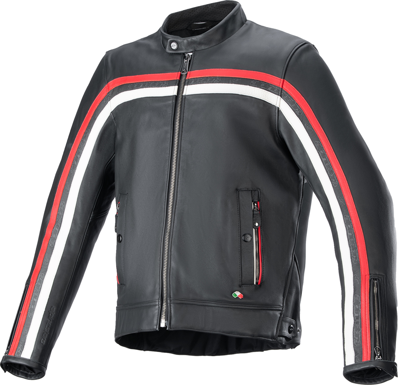 Dyno Leather Jacket - Black/Ruby Red/Ecru - 2XL