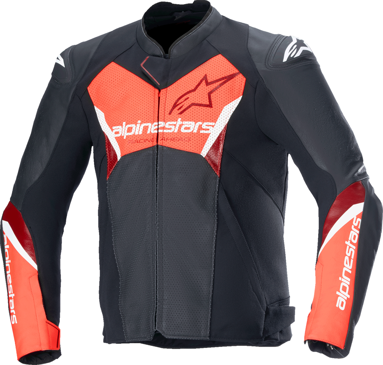 Faster v3 Airflow Leather Jacket - Black/Red Fluo - US 44 / EU 54