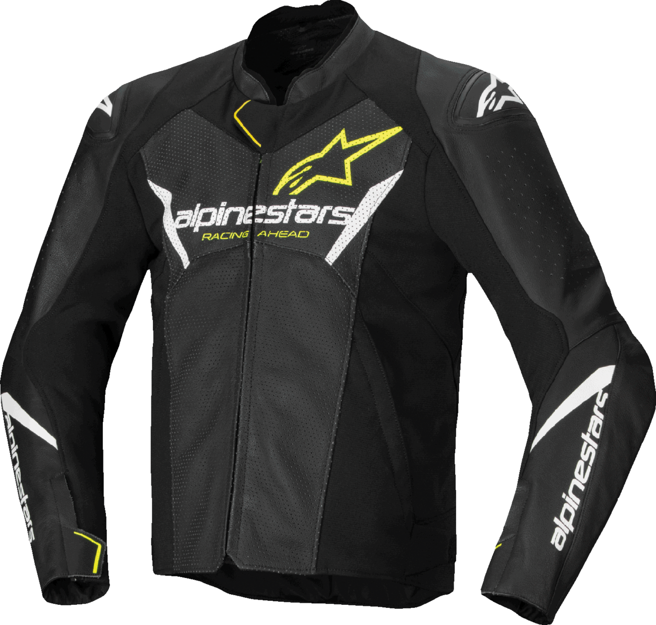 Faster v3 Airflow Leather Jacket - Black/White/Yellow Fluo - US 44 / EU 54