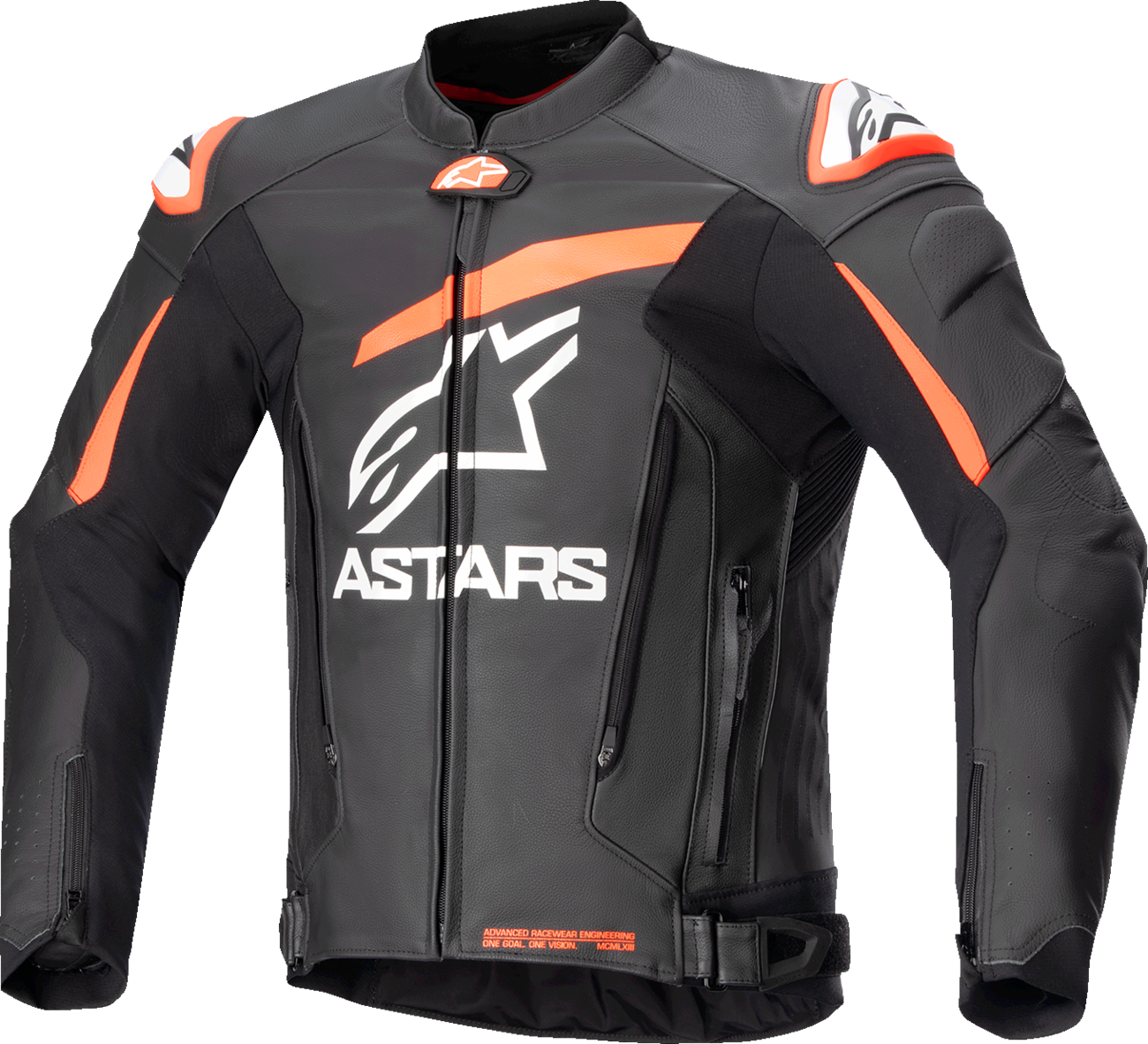 GP Plus v4 Leather Jacket - Black/Red Fluo/White - US 48 / EU 58