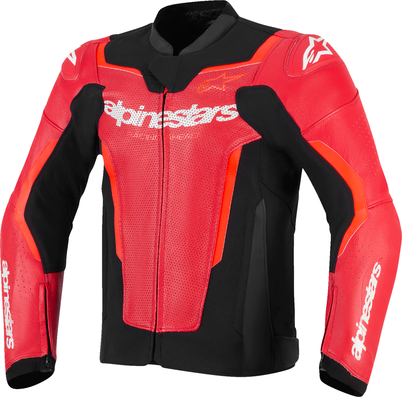 GP Force v2 Airflow Leather Jacket - Red/Red Fluo - US 48 / EU 58