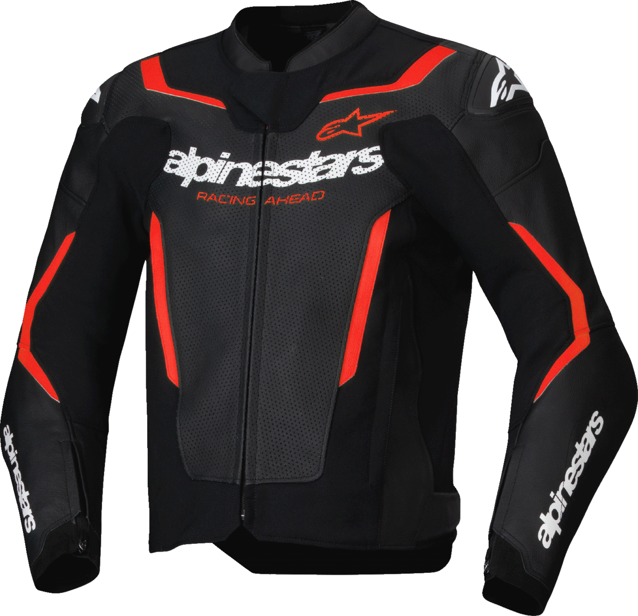 GP Force v2 Airflow Leather Jacket - Black/Red Fluo - US 48 / EU 58