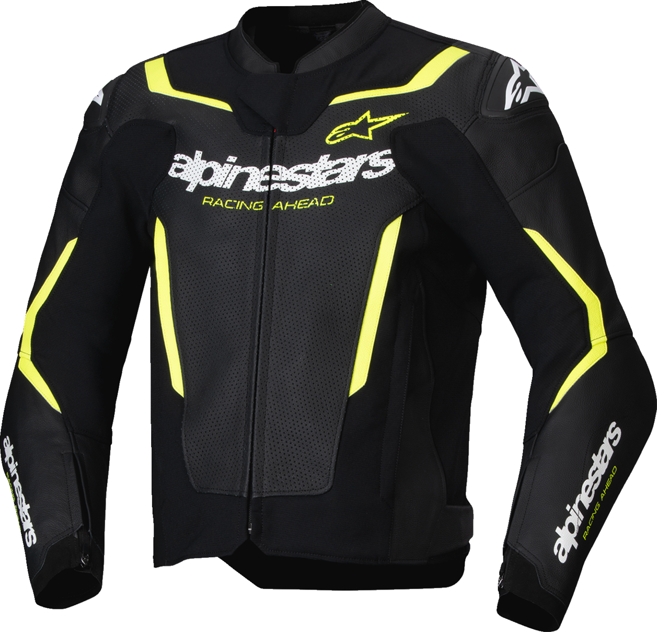 GP Force v2 Airflow Leather Jacket - Black/Yellow Fluo - US 42 / EU 52