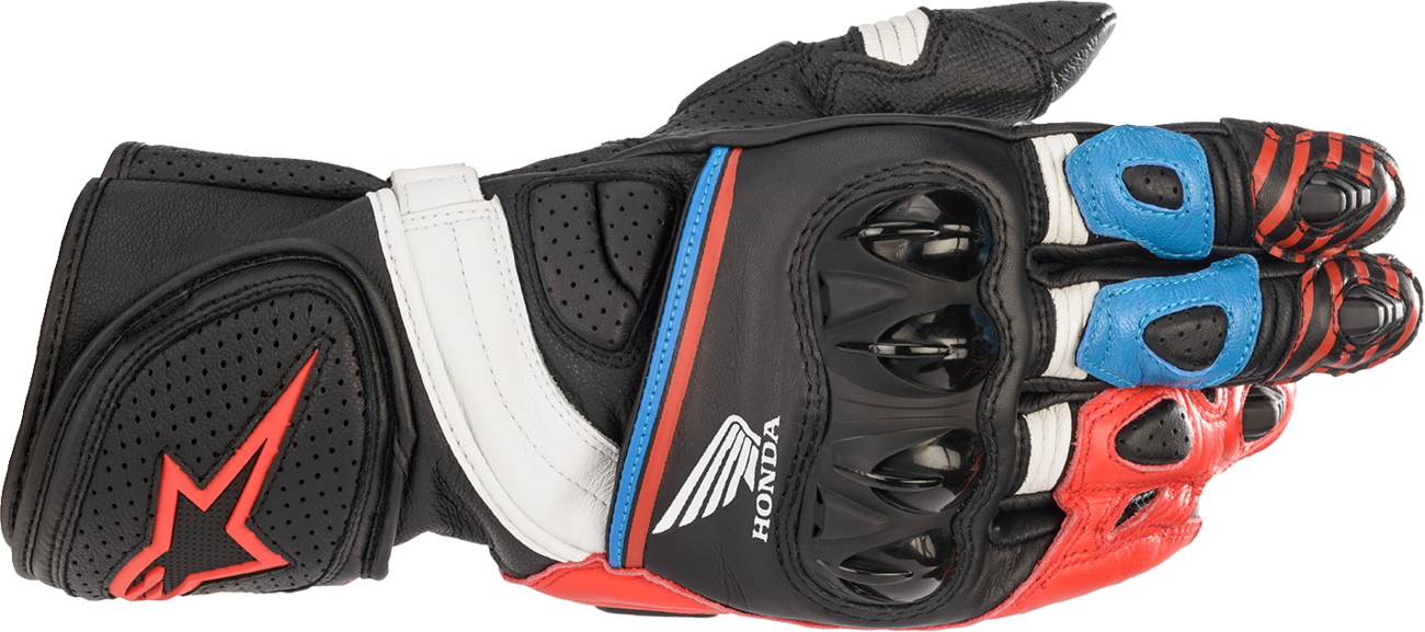 Honda GP Plus R v2 Gloves - Black/Bright Red/Blue - 3XL