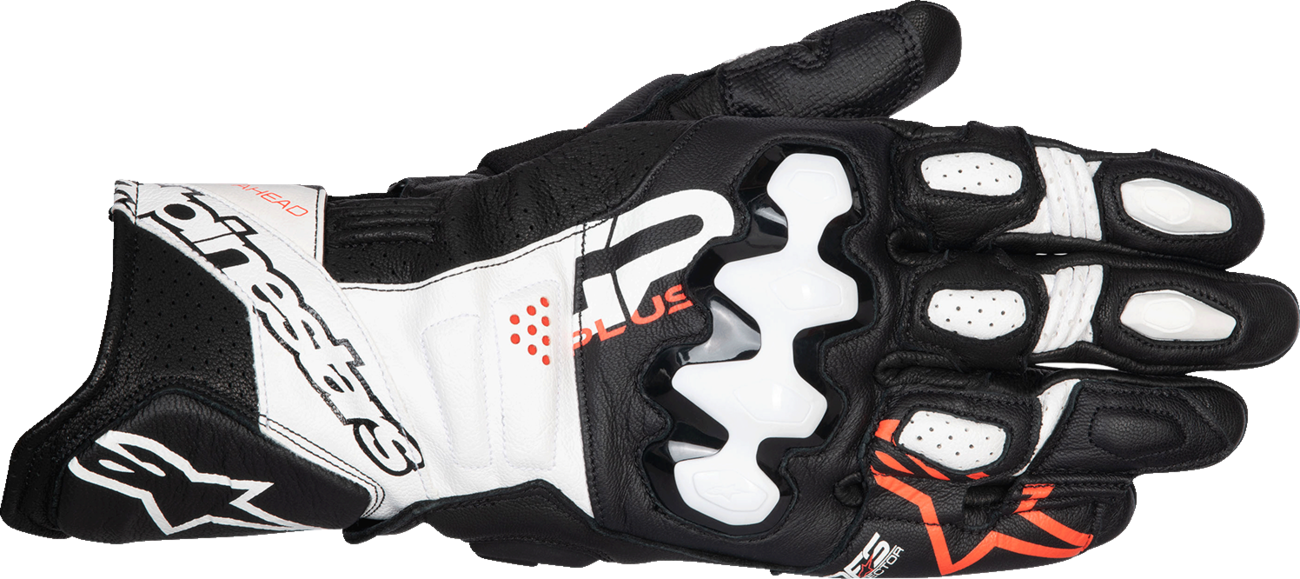 GP Plus R V3 Leather Gloves - Black/White/Fluo Red - 2XL