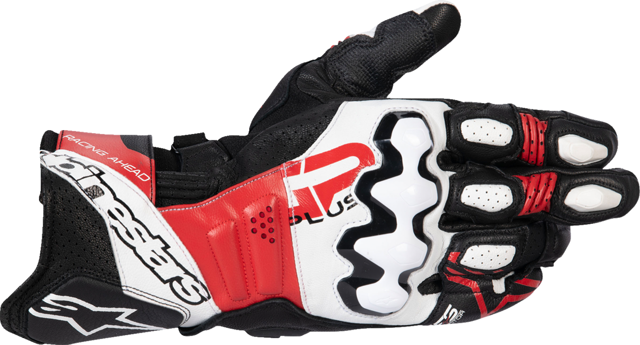 GP Plus R V3 Leather Gloves - Black/White/Bright Red - XL