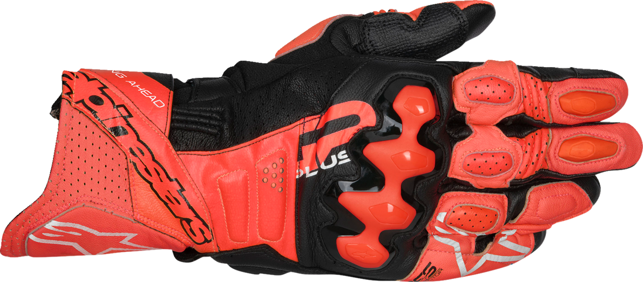 GP Plus R V3 Leather Gloves - Bright Red/Fluo Red/Black - Large