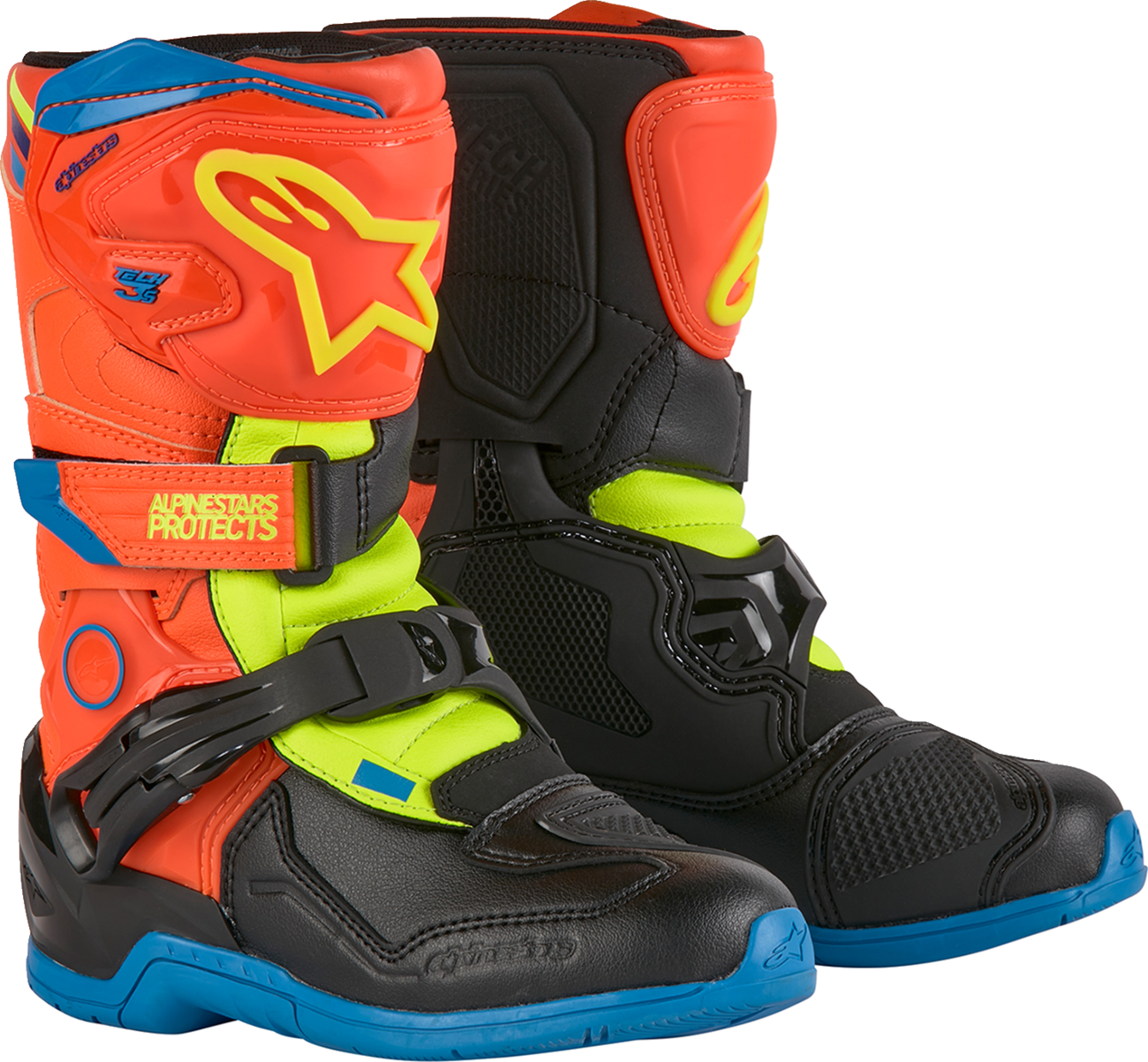 Kids Tech 3S Boots - Fluorescent Orange/Fluorescent Yellow/Blue - US 1 / EU 33
