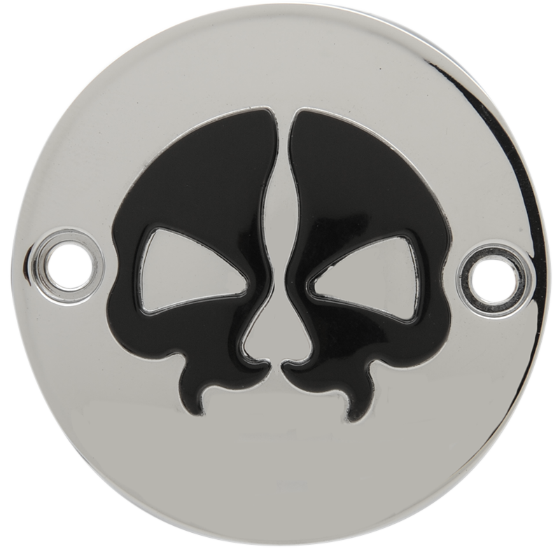 Points Cover - Chrome - Black Skull - 2 Hole - M8
