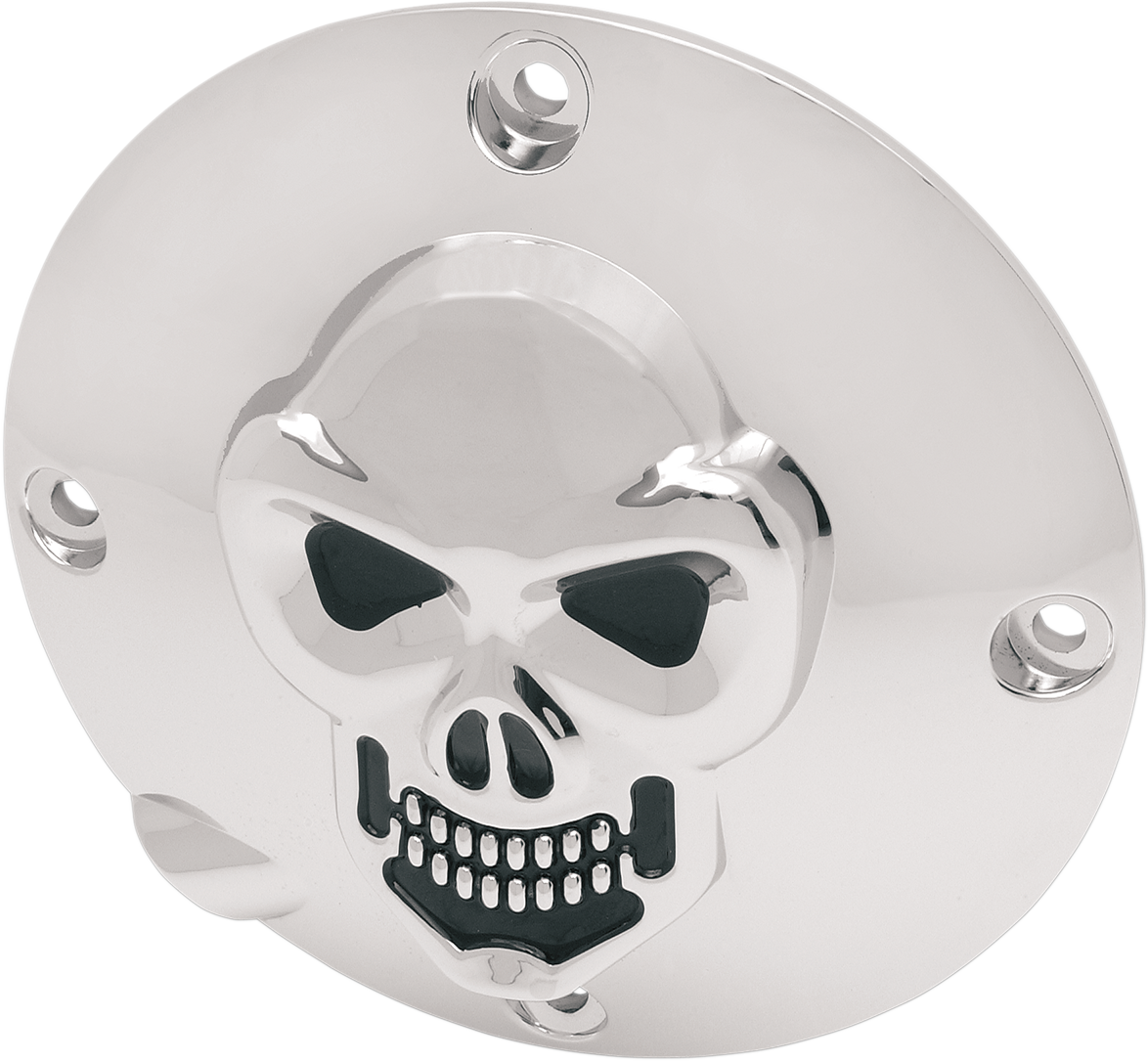 3-D Skull Derby Cover - Chrome - 4 Hole