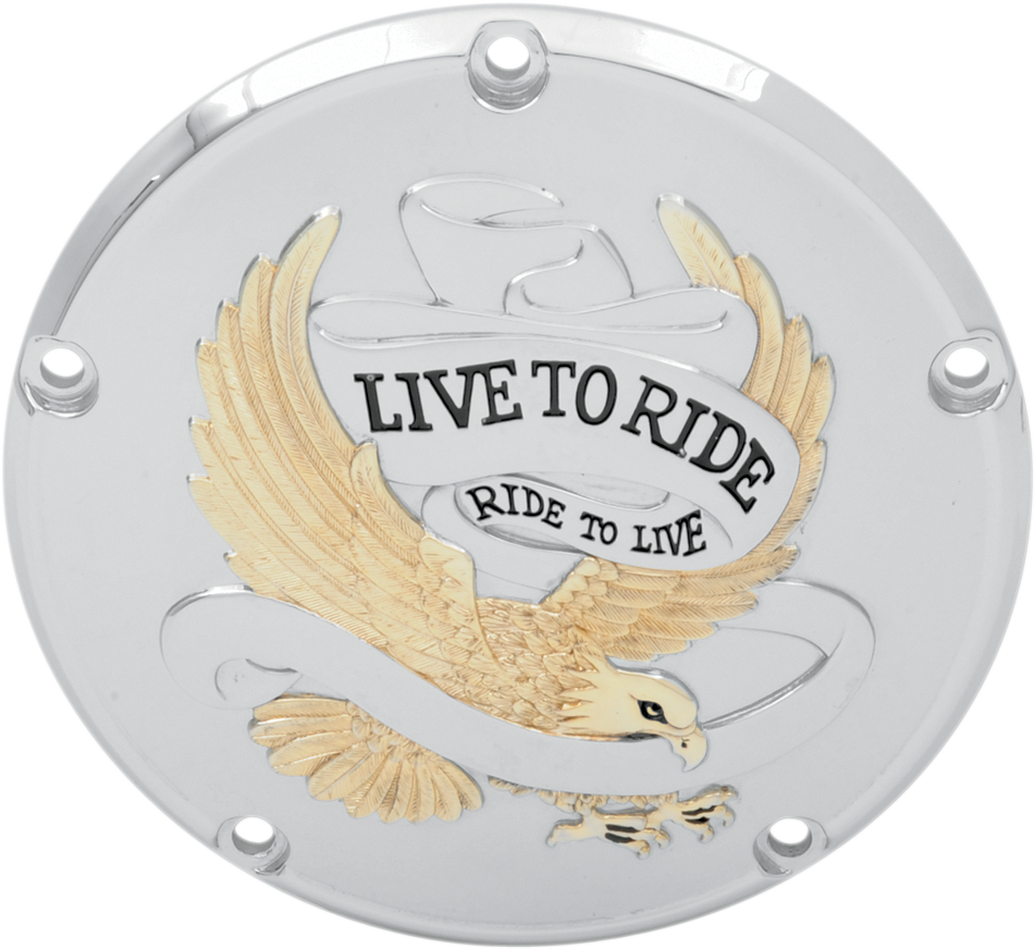Derby Cover - Live to Ride - 5-Hole - Chrome w/Gold Eagle - '99-'18 Big Twin