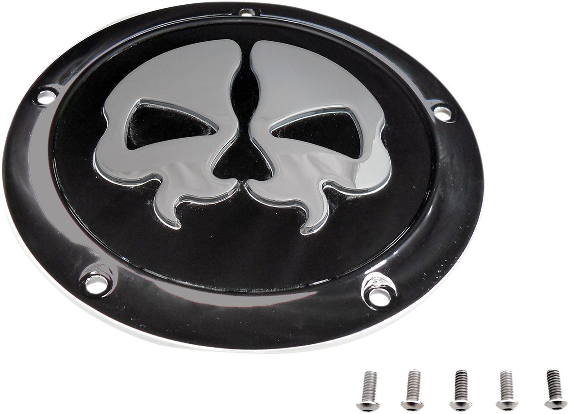 Derby Cover - Split Skull - 5 Hole - Black w/Chrome Skull - '15-'25 Harley-Davidson