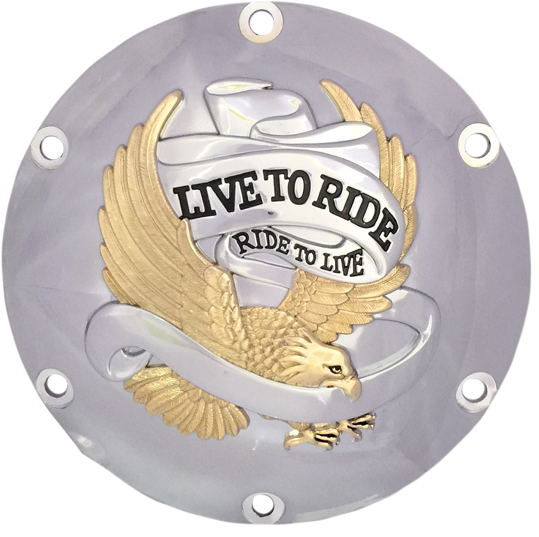 Derby Cover - Live to Ride - 6-Hole - Chrome w/Gold Eagle - '04-'22 Sportster