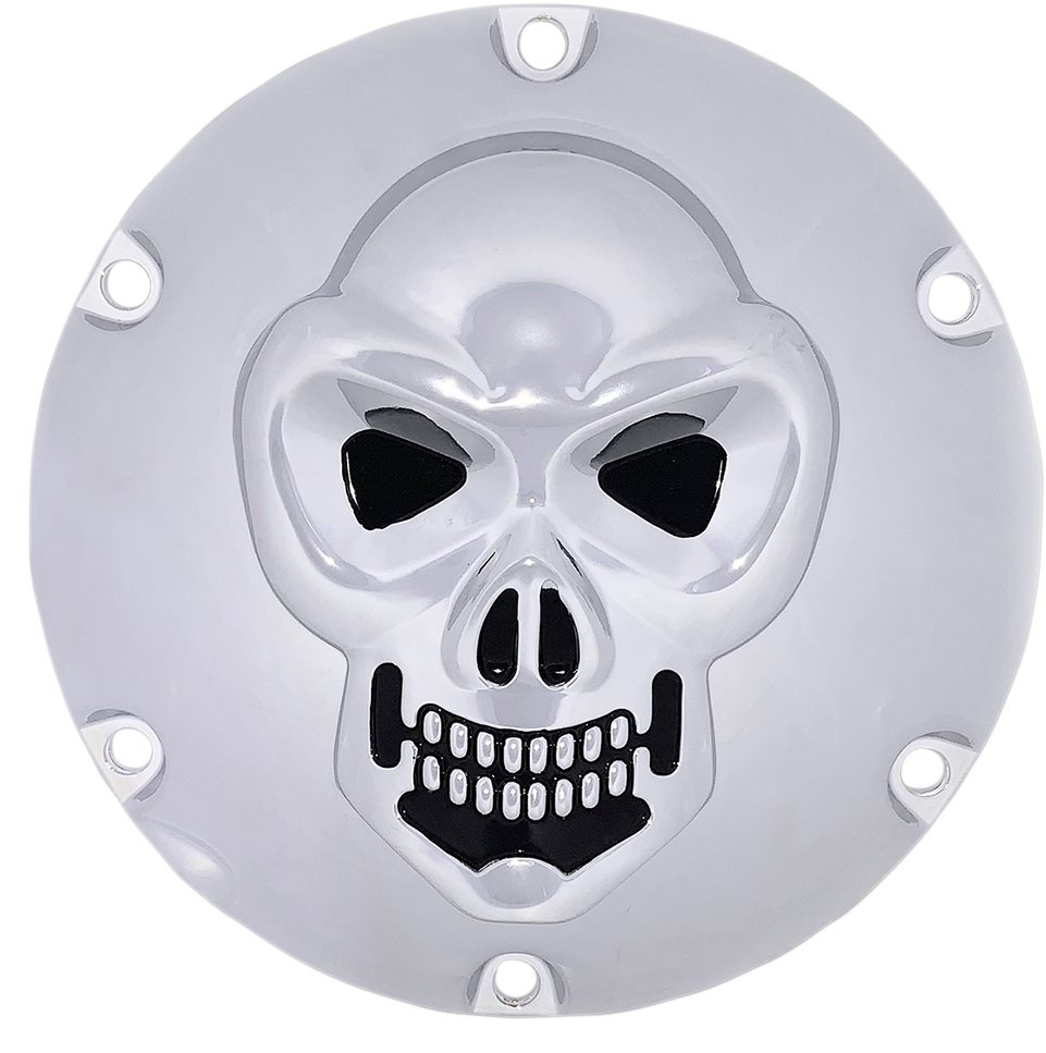3-D Skull Derby Cover - Chrome - 6 Hole