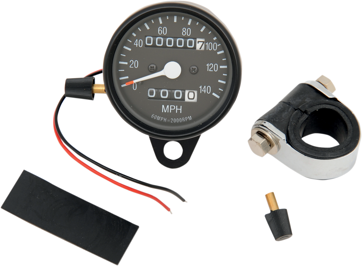 2.4" MPH Mini LED Mechanical Speedometer/Indicators/Trip - Black Housing - Black Face - 2:1