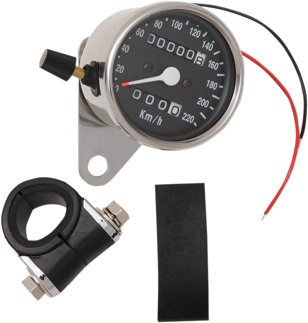 2.4" KPH Mini LED Mechanical Speedometer/Indicators/Trip - Chrome Housing - Black Face - 2:1
