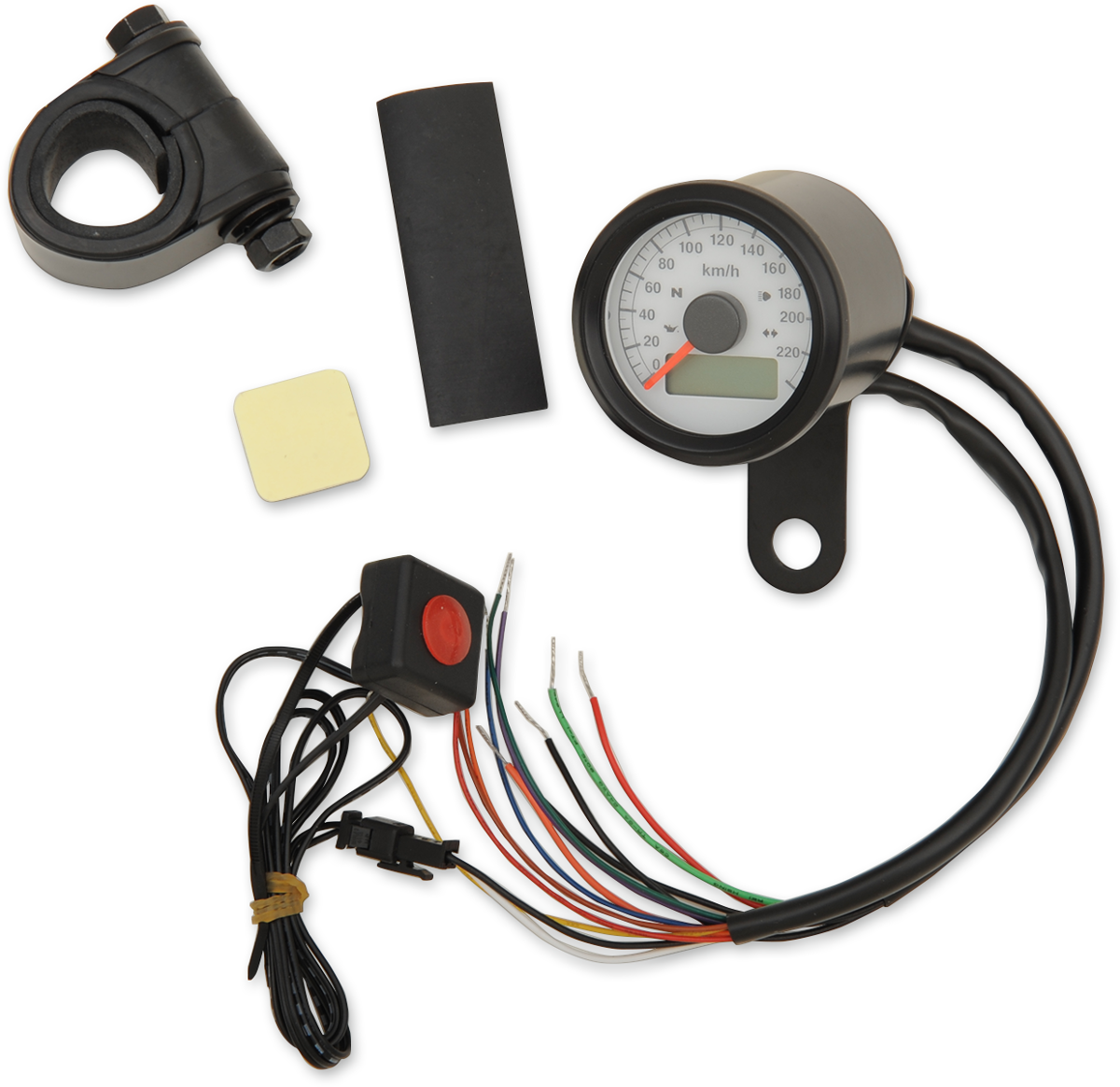 Mini Programmable Speedometer with Indicator Lights - Gloss Black - KPH - White Face