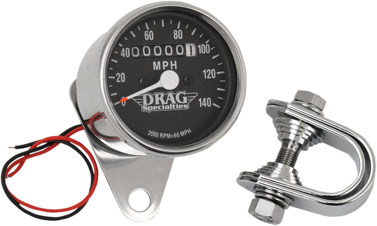 2.4" MPH Mini LED Mechanical Speedometer/Indicators - Chrome Housing - Black Face - 2:1