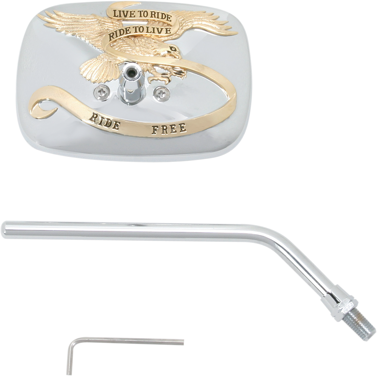 Mirror - "Ride Free" - Side View - Rectangle - M10 x 1.25 (Left Hand) - Gold/Chrome - Right