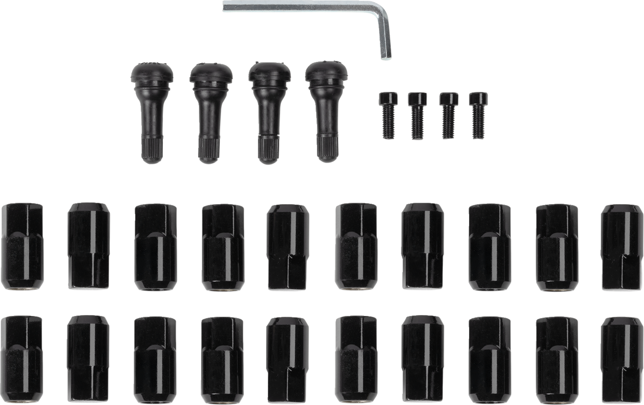 Lug Nuts with Valve Stems - 12 mm x 1.50 - Black - Flat - 20 Pack