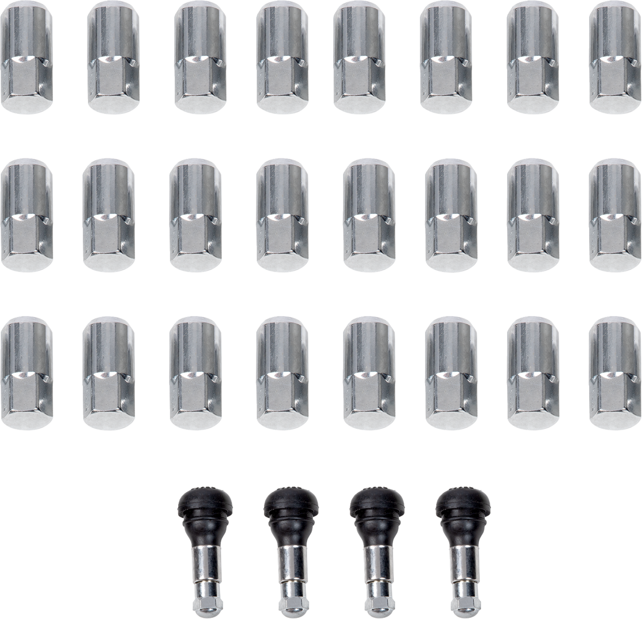Lug Nuts with Valve Stems - 12 mm x 1.50 - Chrome - Tapered - 24 Pack