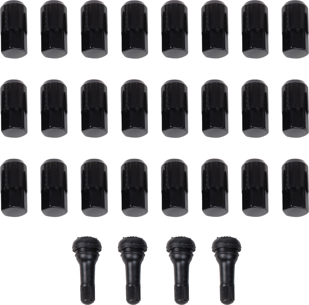 Lug Nuts with Valve Stems - 12 mm x 1.50 - Black - Tapered - 24 Pack