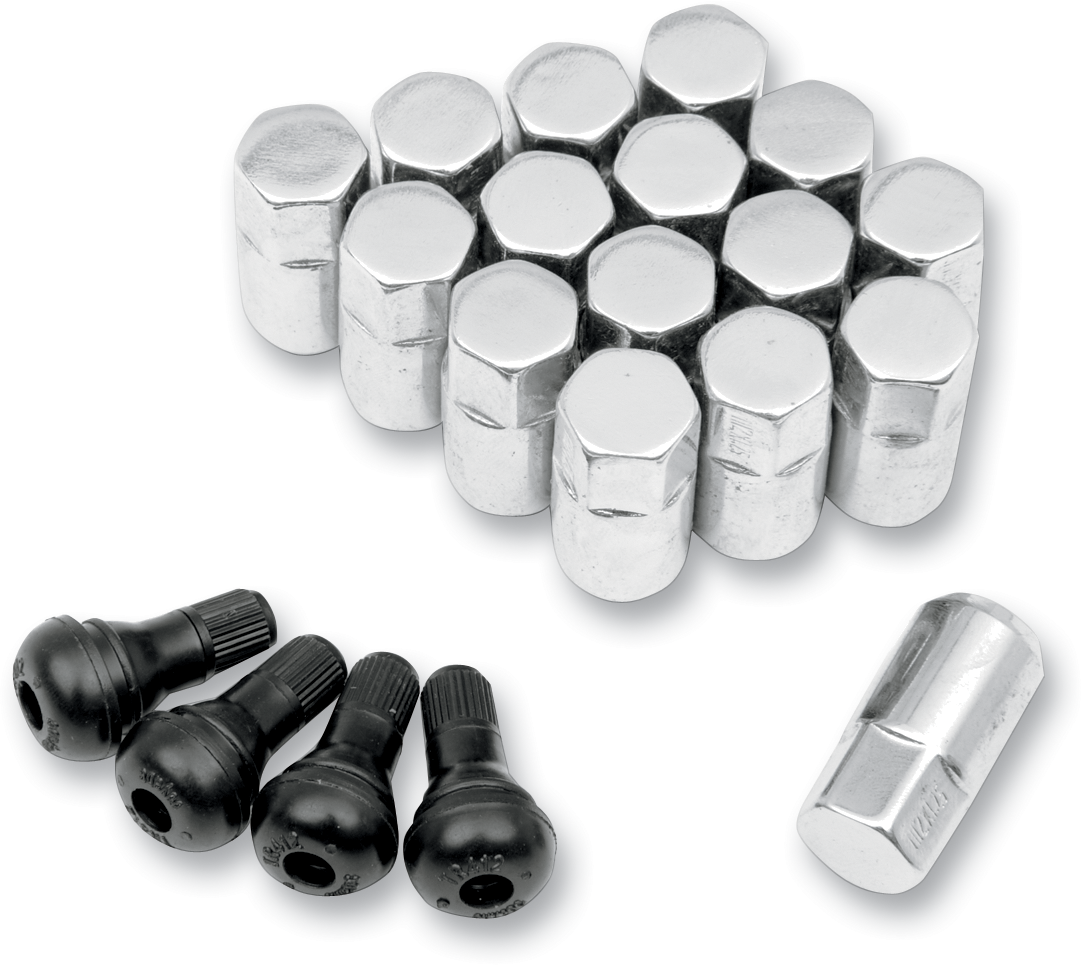 Lug Nuts with Valve Stems - 12 mm x 1.25 - Chrome - Tapered - 16 Pack