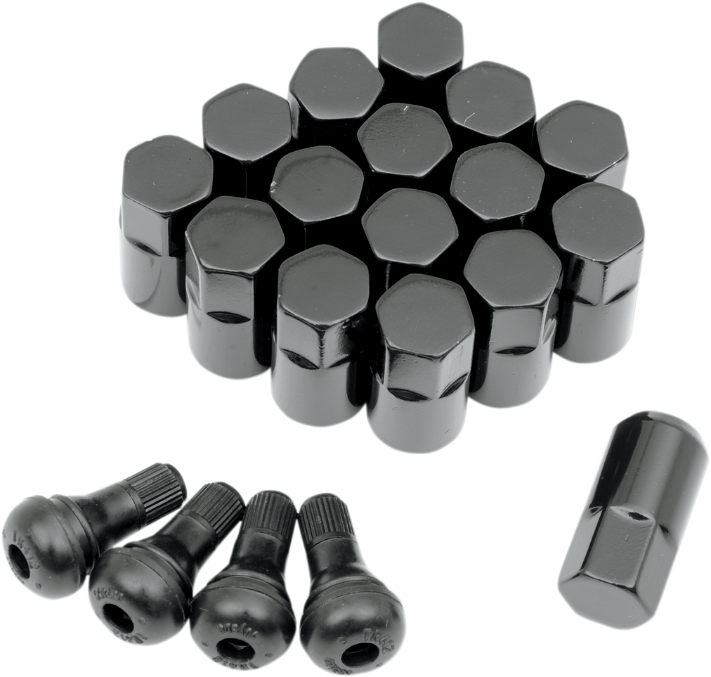 Lug Nuts with Valve Stems - 12 mm x 1.25 - Black - Tapered - 16 Pack