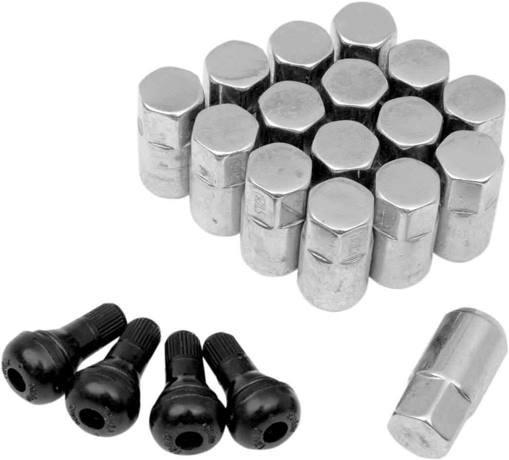 Lug Nuts with Valve Stems - 12 mm x 1.50 - Chrome - Tapered - 16 Pack