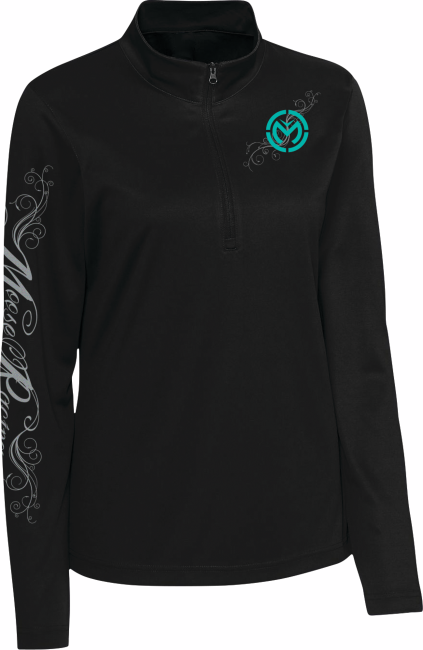 Women's Flourish Script Quarter Zip Pullover - Black - Medium