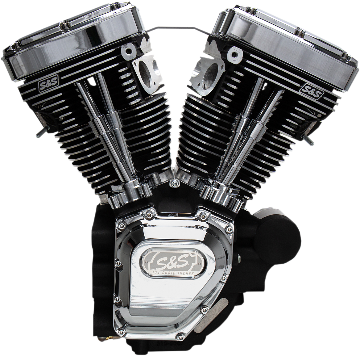 T124 Long Block Engine - Wrinkle Black and Chrome - Touring