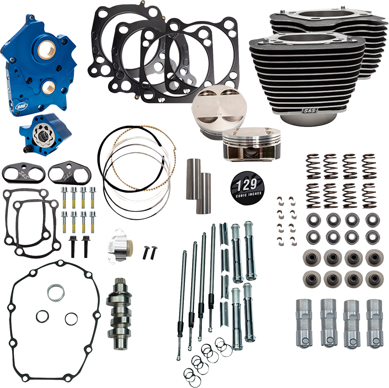 Power Pack - Oil Cooled - 550C - Wrinkle Black w/Highlight - Chrome Pushrod Tubes - 107" M8