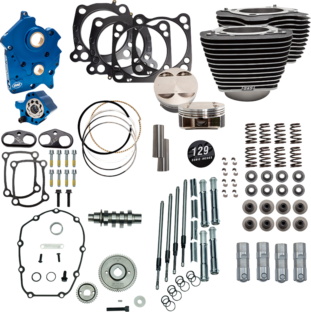 Power Pack - Oil Cooled - 550G - Wrinkle Black w/Highlight - Chrome Pushrod Tubes - 107" M8