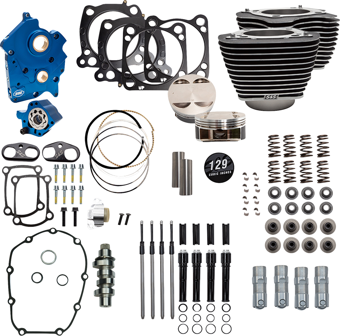 Power Pack - Oil Cooled - 550C - Wrinkle Black w/Highlight - Black Pushrod Tubes - 107" M8
