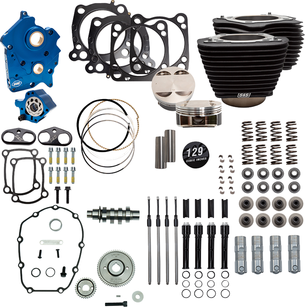 Power Pack - Oil Cooled - 550G - Wrinkle Black w/o Highlight - Black Pushrod Tubes - 107" M8