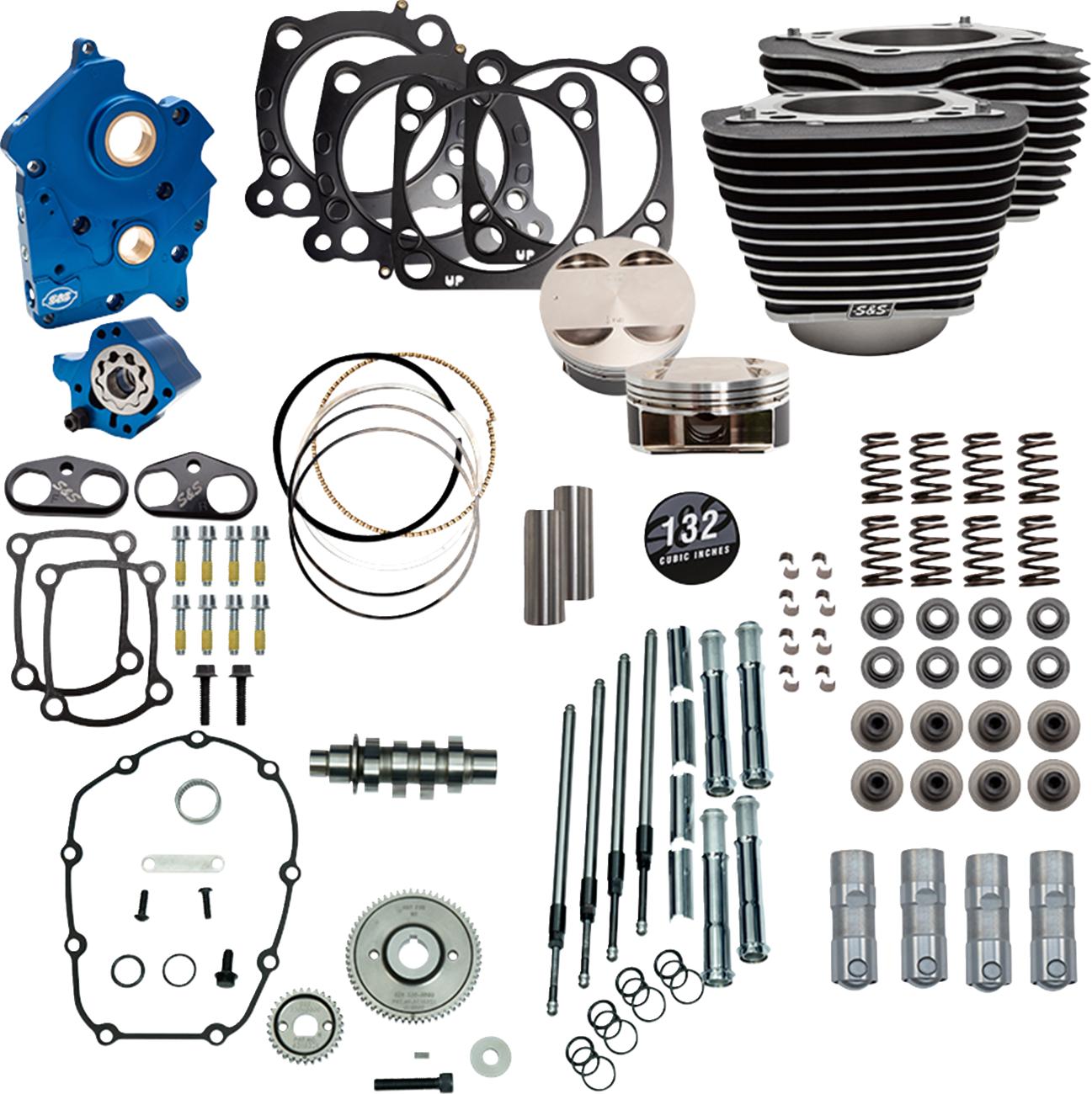 Power Pack - Water Cooled - 550G - Wrinkle Black w/Highlight - Chrome Pushrod Tubes - 114"/117" M8