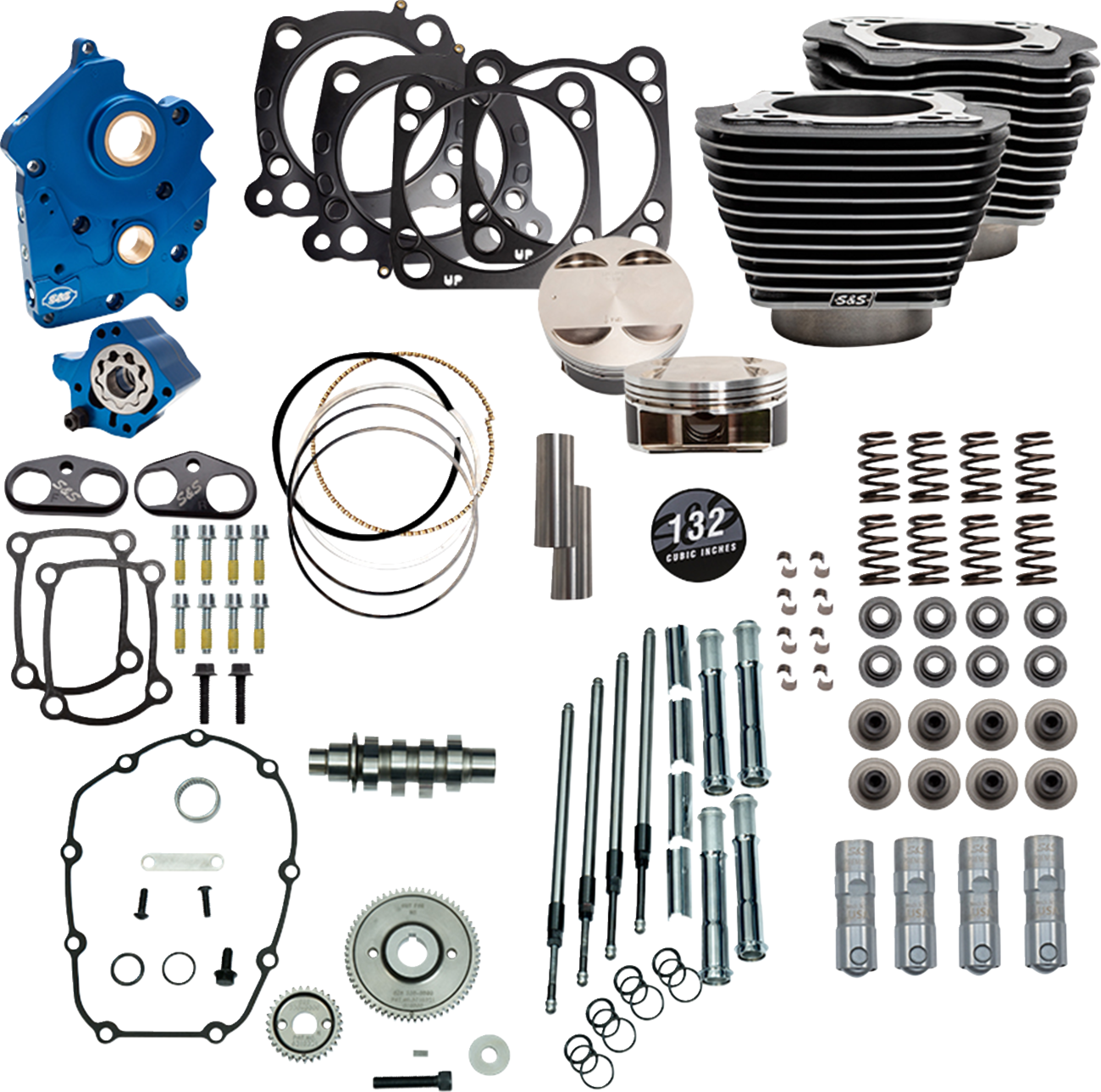 Power Pack - Water Cooled - 550G - Black Granite w/Highlight - Chrome Pushrod Tubes -114"/117" M8