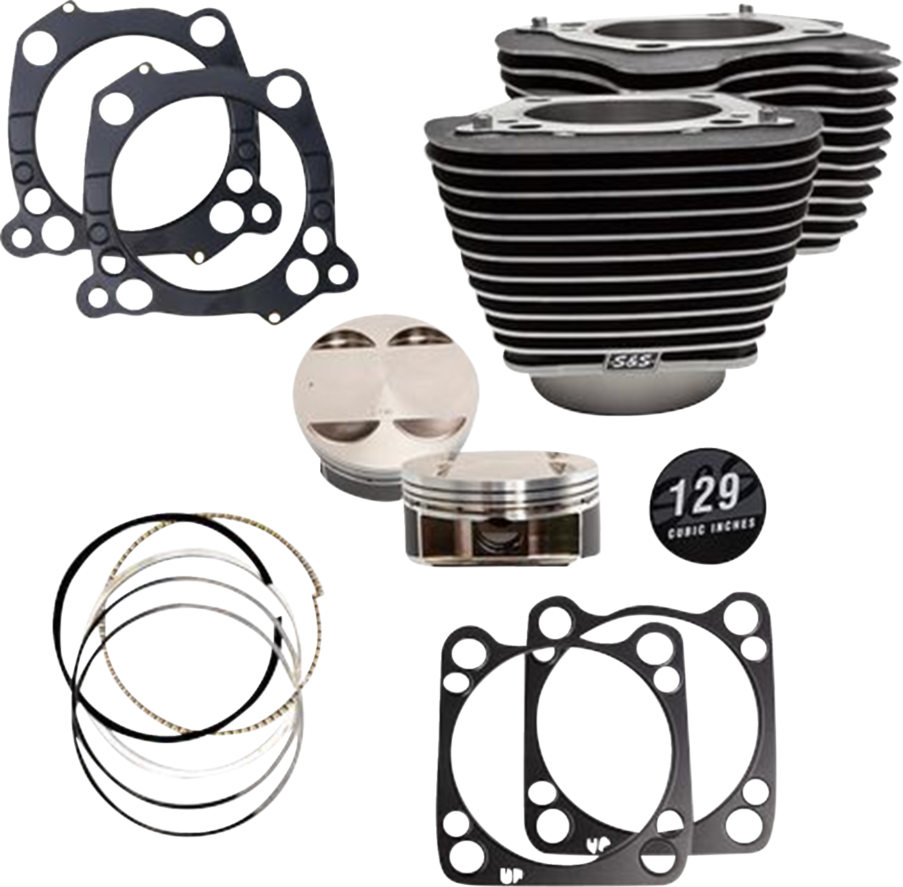 129" Cylinder Kit - 4.375" Stroke - Wrinkle Black w/Highlighted Fins - M8