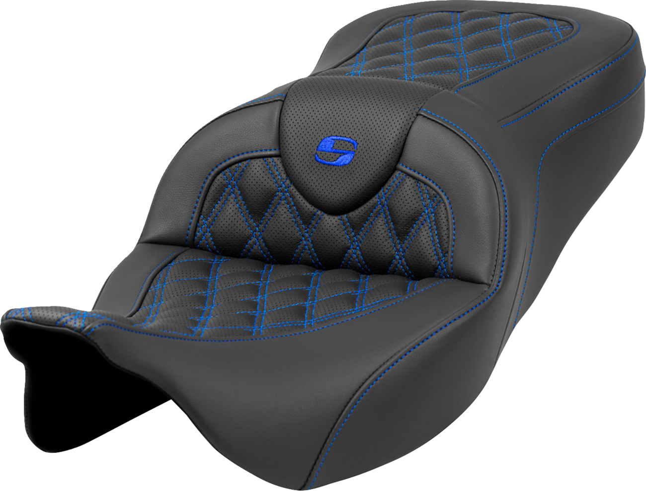 Roadsofa™ Seat - Lattice Stitch - Blue Stitch - without Backrest - FLH/FLT '08-'23